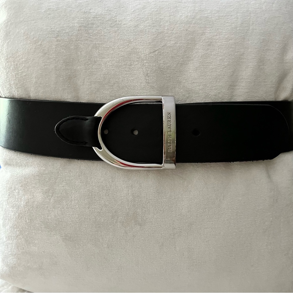 Genuine black leather belt by Ralph Lauren.